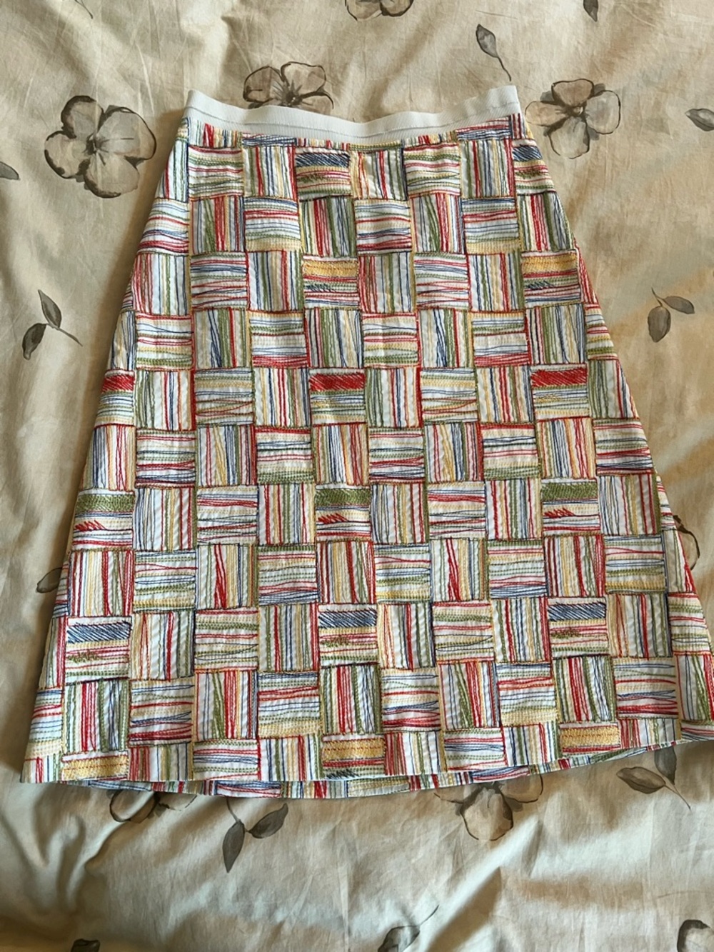 PIAZZA SEMPIONE White Multicolor Woven Patchwork A-Line Skirt